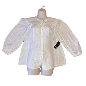a.n.a. Women's 3/4 Puff Sleeve Rayon Blouse Ivory Button Up NEW Large